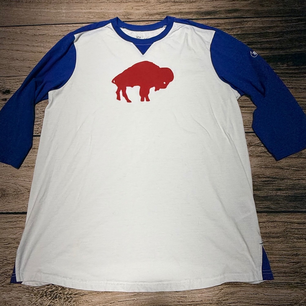 Nike Buffalo Bills NFL T-Shirt Men XL White Blue Red Raglan 3/4 Sleeve Tee